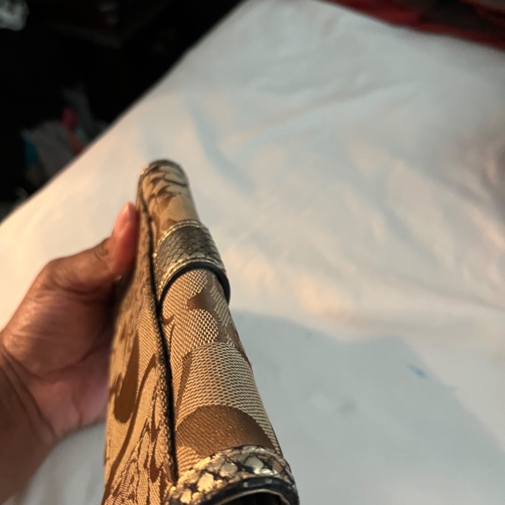 Coach Rare Long Brown Patchwork Wallet Gold Trim … - image 5